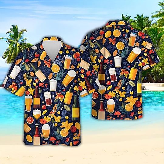 Discover Hawaiian Shirt Men Tropical Aloha Floral Beach Party Vacation Outfit