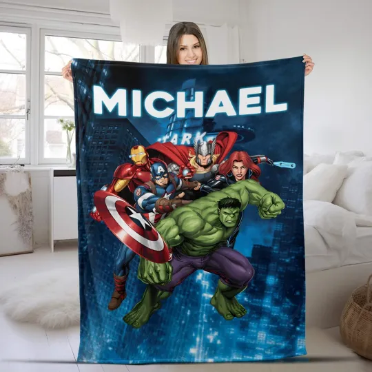 Avengers Plush Fleece Blanket, Avengers Heroes Iron Man Captain America Blanket