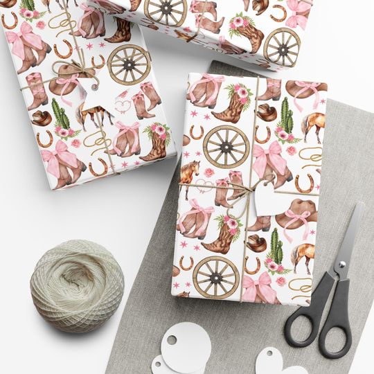 Discover Cowgirl Wrapping Paper Pink Cowgirl Birthday Party Supplies and Decor | Cowgirl Coquette Gift | Cow Girl Wrapping Paper