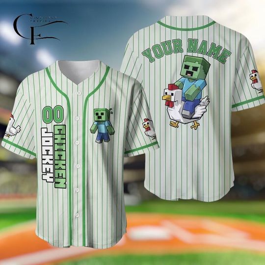 Personalized Chicken Jockey Baseball Jersey, Chicken Jockey Minecraft Jersey