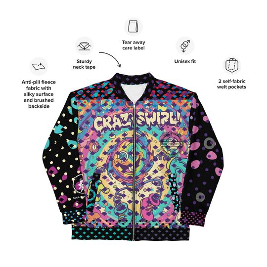 Discover Crazy Swirl Bomber Jacket, Unisex Fleece Jacket