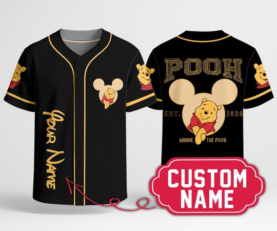 Discover Pooh Baseball Jersey Unisex Custom Name Personalized Jersey Matching Family Vacation Outfit Holiday Style Pooh Shirt Gifts