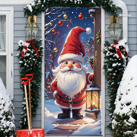 Discover 2D ， Door cloth Santa Claus door flag set, including 1 piece, elastic nylon door cover, suitable for Christmas decoration,,