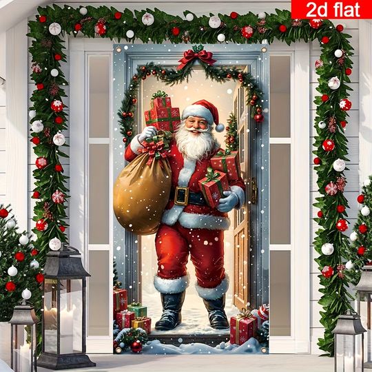 Discover 1pc Christmas Door Curtain Set - Santa Claus Gift Decoration, Home Entrance Vitality Festival Decoration Banner