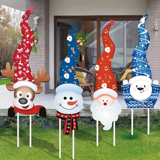 Discover 4Ps/Set Christmas Decoration Garden Flag Elk Santa Claus Courtyard Signage Outdoor Garden Lawn Decoration Gift