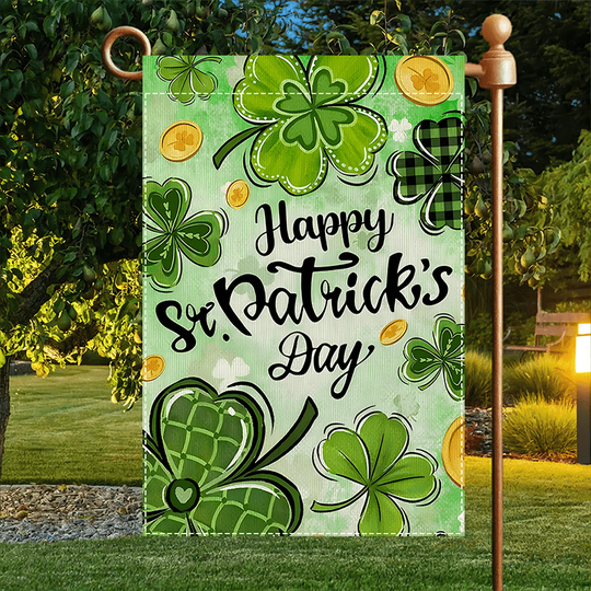 Discover VIKAMA Happy St Patrick's Day Double Sided Garden Flag Lucky Four Leaf Clover Design Durable Waterproof Outdoor Garden Decor