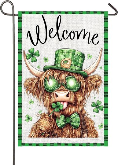 Discover St Patricks Day Highland Cow Garden Flag 12x18 Inch Double Sided Lucky Shamrock Green Hat Spring Welcome Yard Flags Farmhous OOA