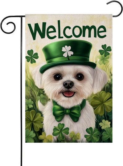 Discover St. Patrick's Day Maltese-Dog Garden Flag 12x18 Vertical Double Sided Lucky Green Clover Spring Farmhouse Holiday Outsid CCL