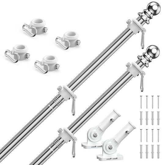 Discover 5 FT Flag Pole 2 Pack, Stainless Steel Flag Pole for Outside House with 180 Adjustable MultiPosition Bracket, Rustproof Flagpole
