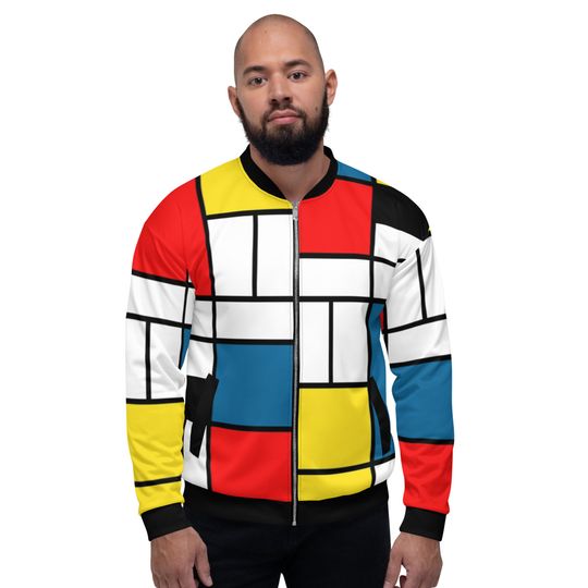 Discover Mondrian Color Block Bomber Jacket New Wave Fleece Jacket Vaporwave Aesthetic Clothing Rave Wear Punk Jacket Abstract Shirt 80s Clothing