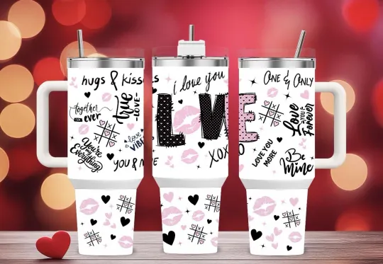 Discover 40oz Stainless Steel Tumbler with Handle - Handmade Valentine Heart Romance Gift