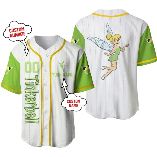 Personalized Disney Tinker Bell Baseball Jersey Unisex Lovers Gift