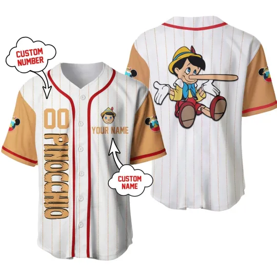 Discover Personalized Disney Pinocchio Baseball Jersey Unisex Adults S-5XL Lovers Gift