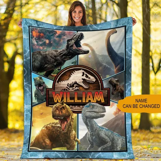 Discover Custom Jurassic World Plush Fleece Blanket Dinosaur Blanket Birthday Gift