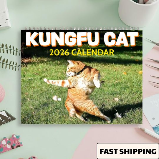 Discover KungfuCat Wall Calendar, Cute Cat Calendar, Funny Cat Lover Planner, Cat Mom Monthly Art Gift, Colorful Collectible, New Year Gifts