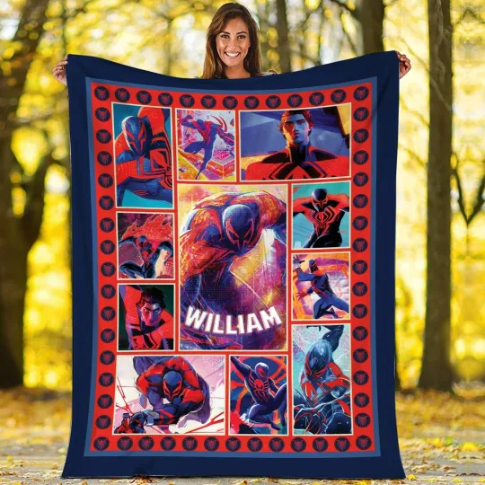 Personalized Spider Man 2099 Fleece Blanket Miguel O'Hara Spider Man Across the