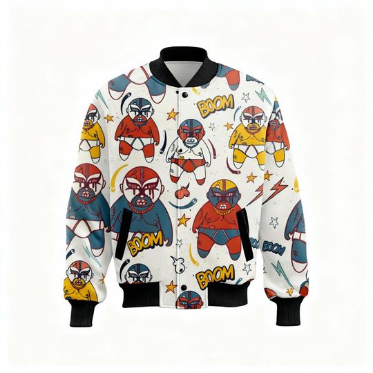 Discover Luchador Wrestler Fleece Bomber: Comic Style Unisex Jacket