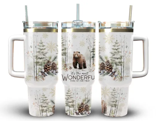 Discover 40oz Stainless Steel Tumbler-Christmas-Wildlife-Wonderful time of the Year-Gift