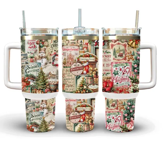 Discover Handmade-40oz Stainless Steel Tumbler-Christmas~Stockings-Holiday-Festive-Gift