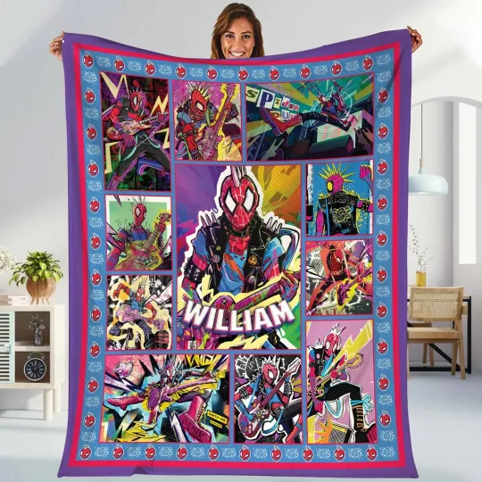 Spider Punk Blanket  Spider Punk Hobie Brown Fleece Blanket  Spider-Man Across