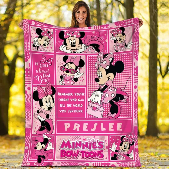 Discover Personalized Minnie Mouse Plush Fleece Blanket Miceky Minnie Mo