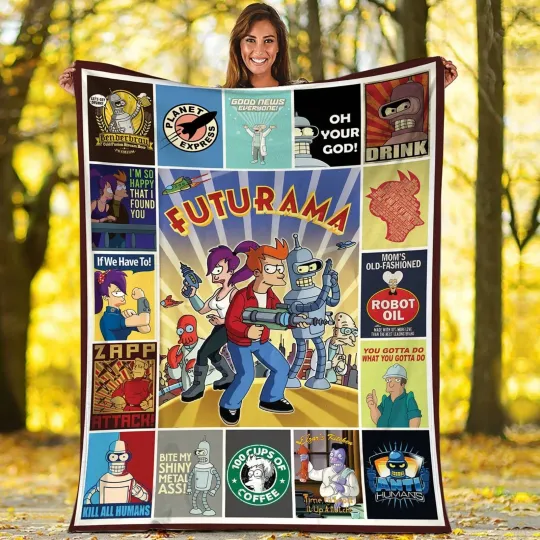 Discover Personalized Futurama Flush Fleece Blanket, Leela Bender Philip J. Fry Futurama