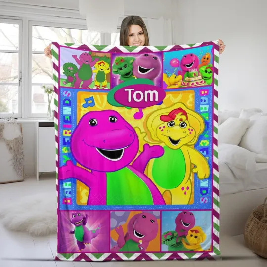 Discover Barney and Friends Custom Quilt Blanket, Barney the Dinosaur Blanket Personalize