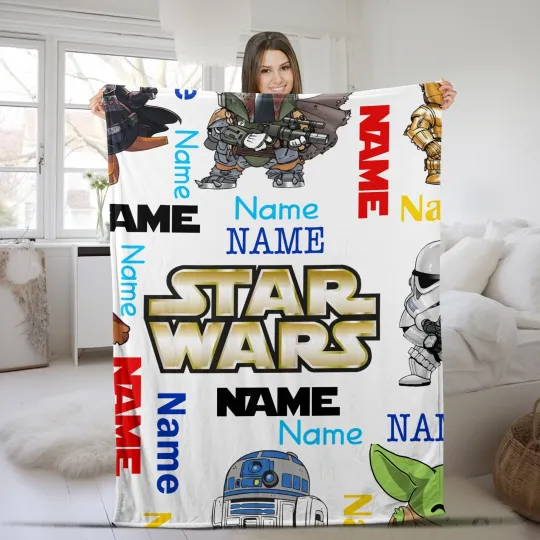 Discover Disney Star Wars Plush Fleece Blanket, Custom Name Blanket, Personalized Blanket