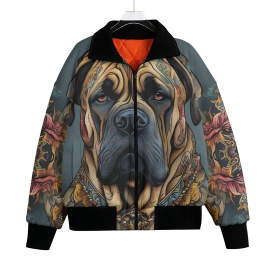 Discover Bullmastiff Dog Bomber Jacket ,Floral Tattoo Custom Dog Coat, Rocker, Biker Festival Gift Unisex Streetwear Knitted Fleece Lapel Outerwear