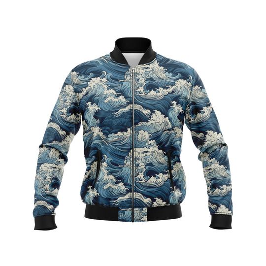 Discover The Great Kanagawa Wave Print Pattern Men's Bomber jacket with modern print Printed Bomber jacket, art print Street art Gift for men