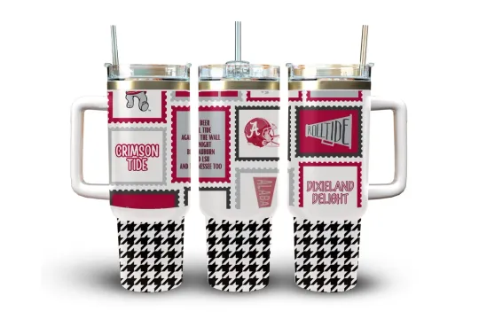 40oz Stainless Steel Tumbler with Handle - Roll Tide College Football Crimson Gift