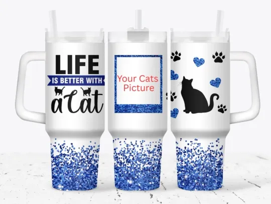 Discover 40 oz Stainless Steel Tumbler with Handle - Life is Better with a Cat Personalized Gift
