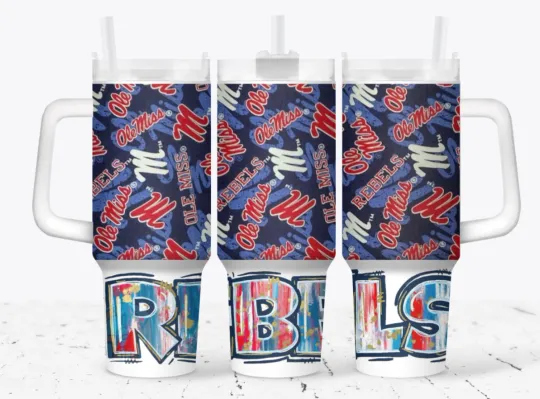 40 oz Stainless Steel Tumbler with Handle - Old Miss - Hotty Toddy - College Football - Rebel Gift