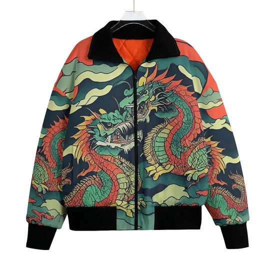 Discover Chinese Dragon Bomber Jacket Unisex Knitted Fleece Dragons Black Mens Asian Metal Tattoo Tribal S/M/L/XL/2XL/3XL/4XL/5XL Tibetan Waves Gift