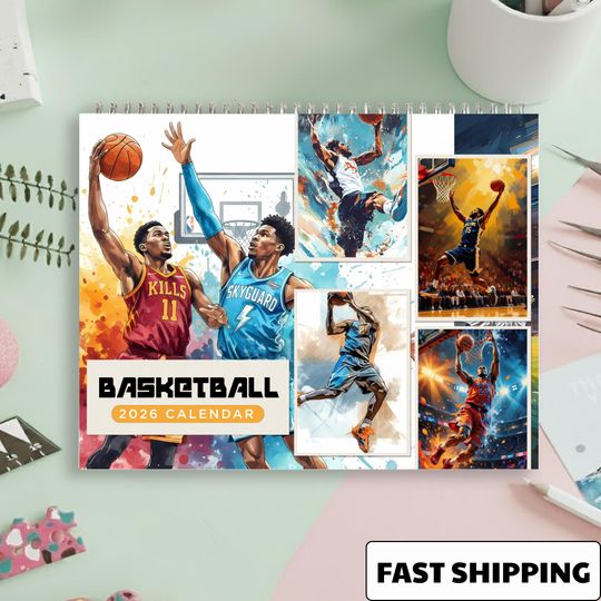 Discover Basketball Wall Calendar 2026, Sport Monthly Planner, Coach Gift, Street Sport for Boys
