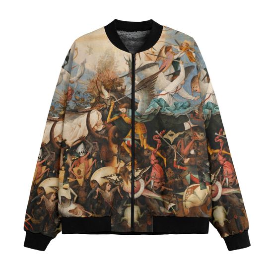 Discover Bruegel's Fall of Rebel Angels Bomber Jacket: Renaissance Art, Recycled Polyester, Fleece Lined
