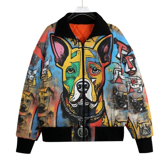 Discover Graffiti Pit Bull Dog Bomber Jacket ,Custom Dog Coat, Crude Art Pit Bull Festival Gift Unisex Streetwear Knitted Fleece Lapel, Street Art