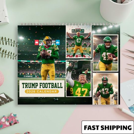 Discover Football 2026 Calendar, Funny Trump Political Sports Monthly Planner, Green & Yellow Game Day