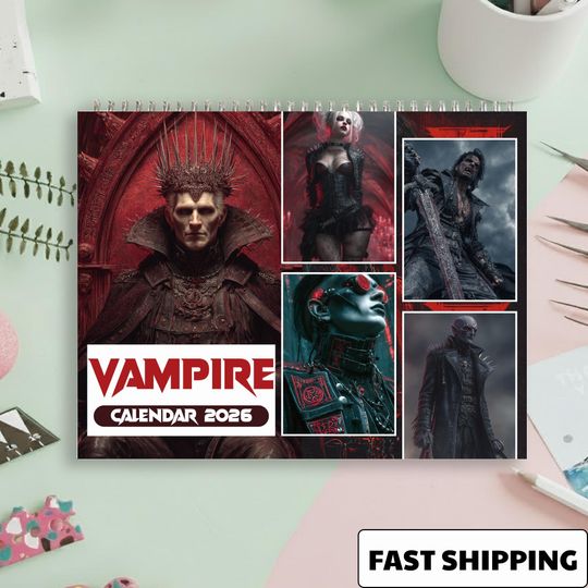 2026 Gothic Vampire Wall Calendar Dark Fantasy Monthly Planner Dracula Squad
