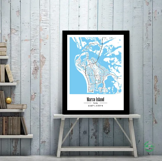 Discover Marco Island Florida Vacation Location Map Poster Wall Art