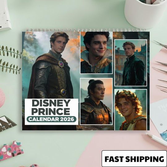 Discover 2026 Live Action Disney Prince Wall Calendar, Disney Monthly Planner, Gift for Her