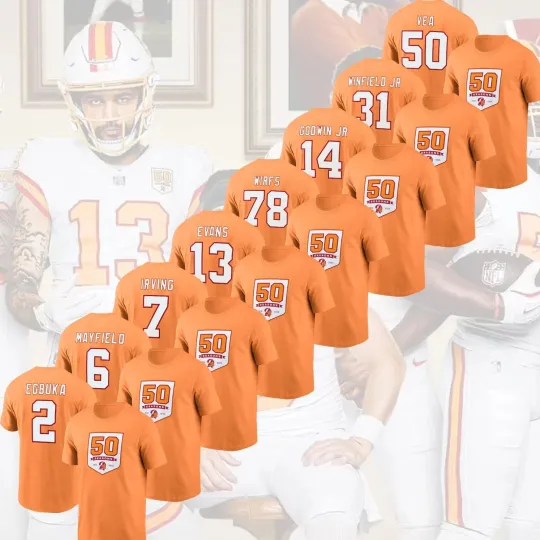 Orange's Tampa Bay Buccaneers 50th Season Name & Number Gift For Fans