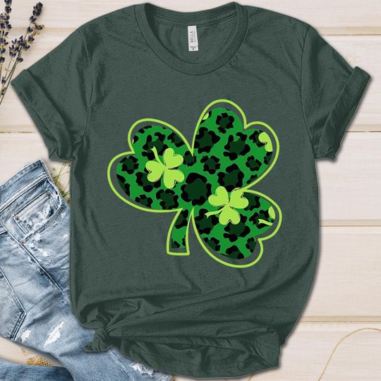 Discover Leopard Print Shamrock Shirt, St. Patricks Day Shirt, Shamrock Lucky Lips, Four Leaf Clover, Shamrock, Irish Shirt UMAG02