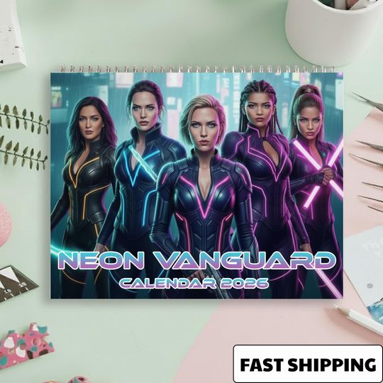 Sci-Fi Cyberpunk 2026 Hanging Wall Calendar Futuristic Girl Monthly Planner Galaxy Decor