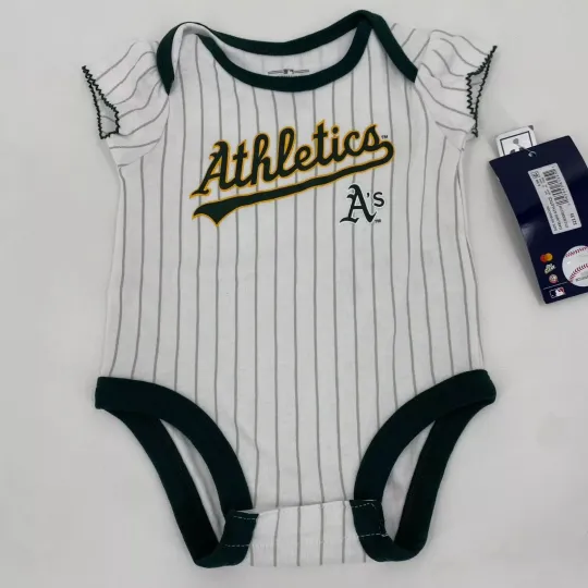 Oakland Athletics Bodysuit One Piece Romper Infant Size 0/3 Months White Striped