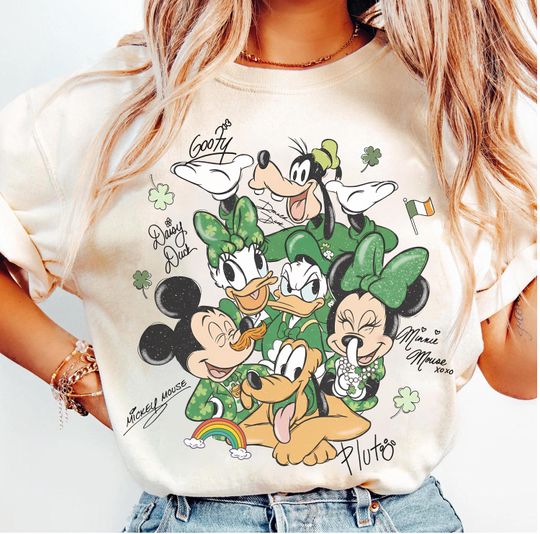 Discover Disney Mickey and Friends Signatures Happy St. Patrick's Day Shirt, Disney Matching Family Patrick Day Shirt, Disney Mickey Shamrock Shirt