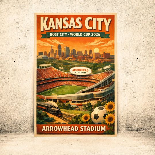 Discover 2026 Soccer World Cup Kansas City Arrowhead Stadium Vintage Poster | World Cup 2026 Travel Print | Bar & Event Decor
