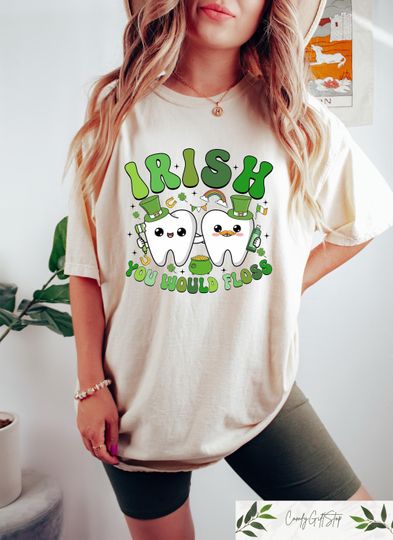Discover Irish You Would Floss St Patricks Day T-shirt, Dental Office St Pattys Shirt, Dental Hygienist Assistant Gift, St Patricks Dentist Tee