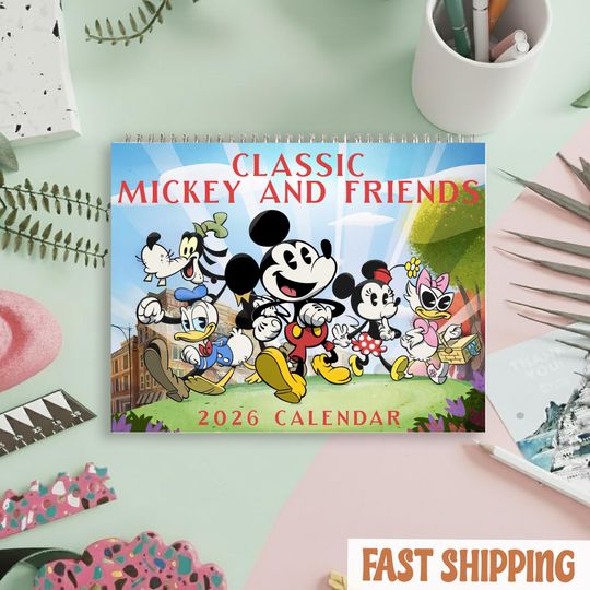 Discover Mickey And Friends Wall Calendar, Disney Calendar 2026, Classic Mickey Calendar, Vintage Mickey Calendar, Cute Disney Fan Gift