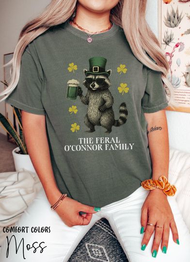 Discover Custom Shamrock Shirt, Personalized Last Name St Patricks Day T-Shirt, Feral Raccoon Irish Shirt, Four Leaf Clover Sweatshirt, St Pattys Day